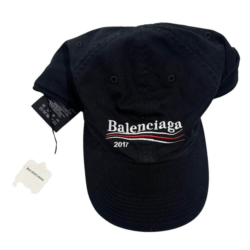 BALENCIAGA 2017 Wave Logo Embroidered Baseball Cap Hat Black Size Large